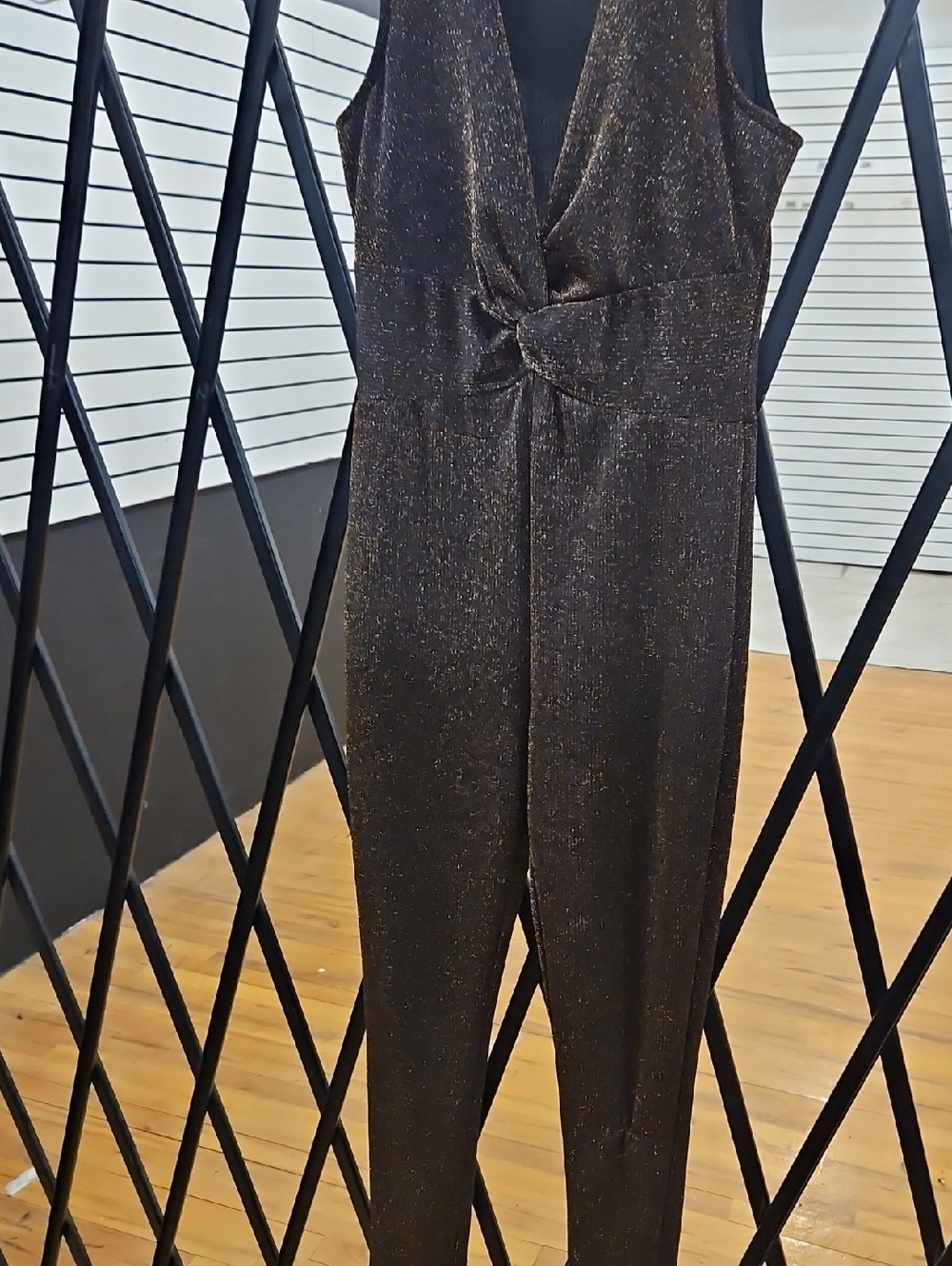 Sleeveless Metallic Black Jumpsuit with Twist Front